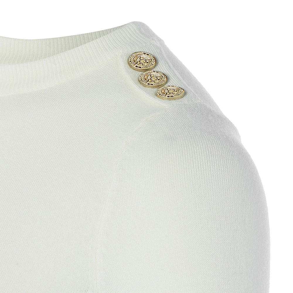 Holland Cooper Ladies Buttoned Knit Crew Neck - Cream