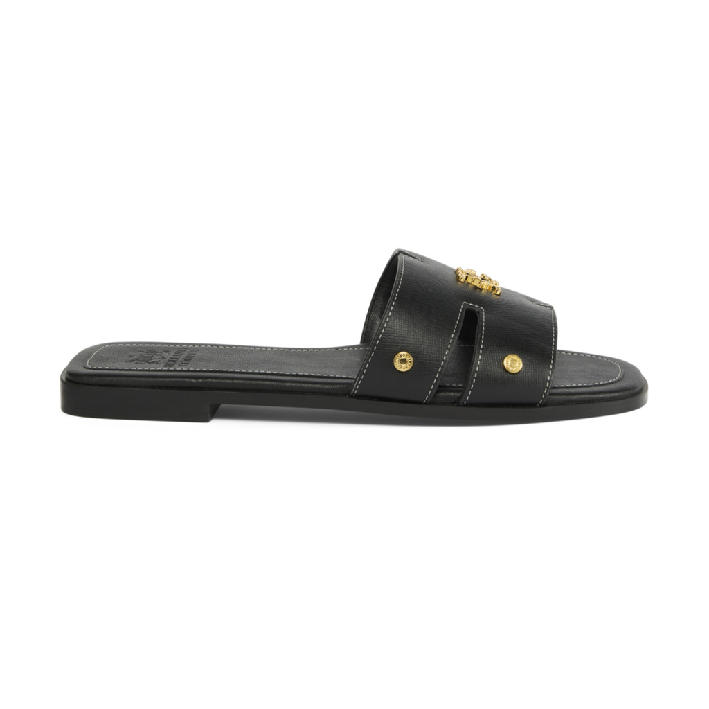 Holland Cooper Ladies Heraldic Monogram Slides - Black Saffiano