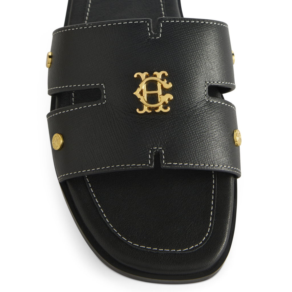 Holland Cooper Ladies Heraldic Monogram Slides - Black Saffiano
