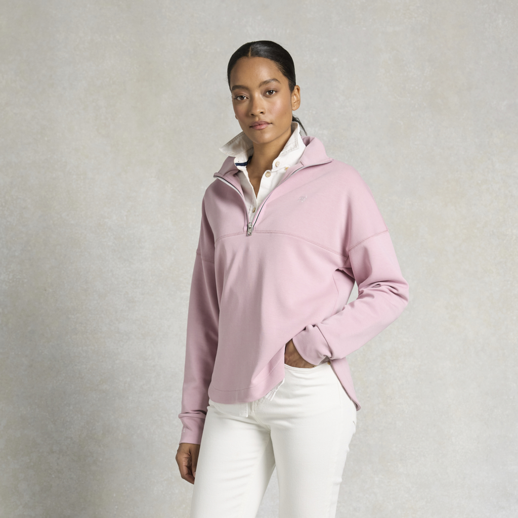 Holland Cooper Ladies Windsor Quarter Zip Sweat - Dawn Pink