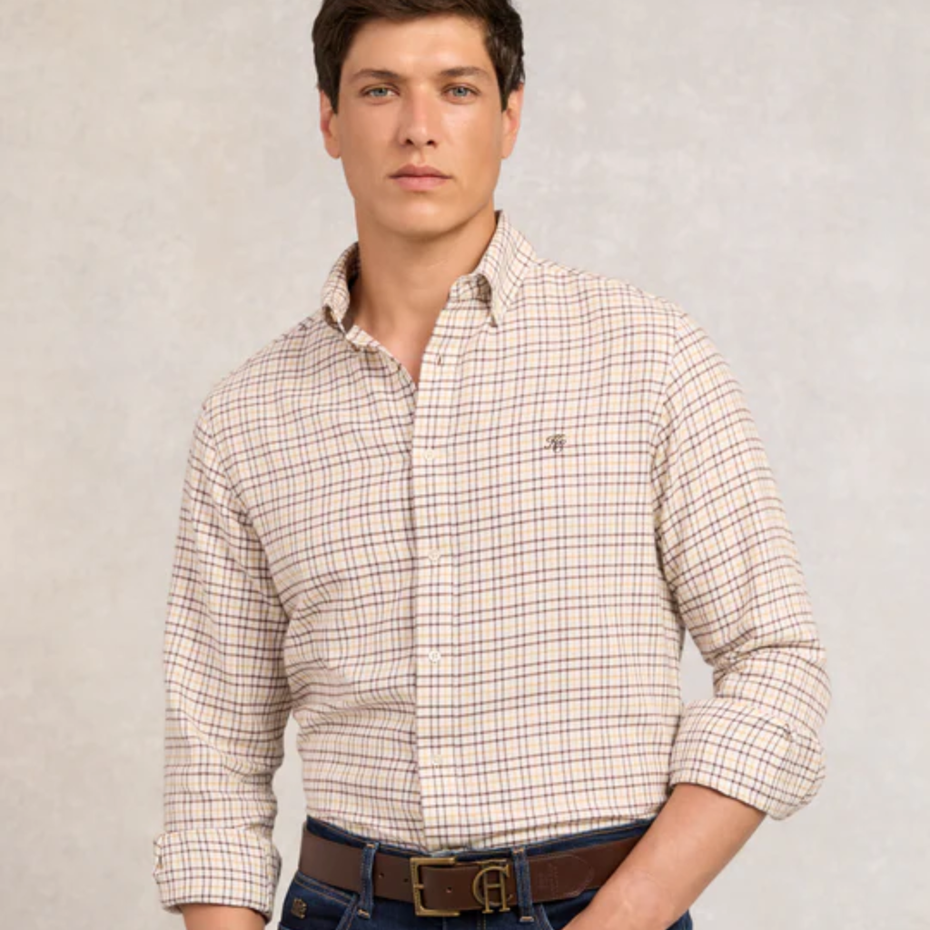 Holland Cooper Mens Classic Button Down Shirt - Cheltenham Camel Check