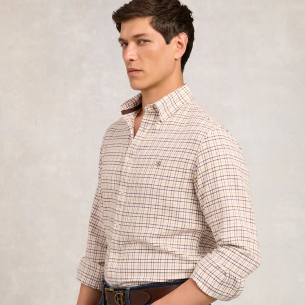 Holland Cooper Mens Classic Button Down Shirt - Cheltenham Camel Check