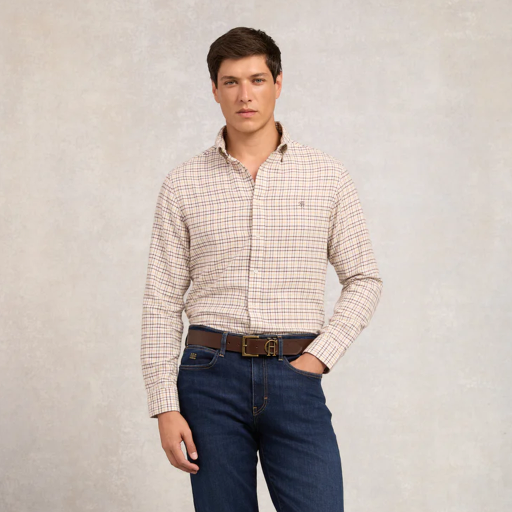 Holland Cooper Mens Classic Button Down Shirt - Cheltenham Camel Check