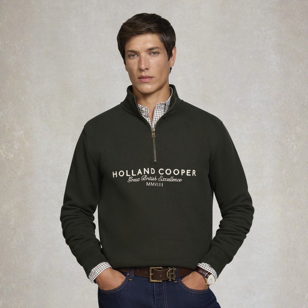 Holland Cooper Mens Sporting Goods Zip Henley - Racing Green