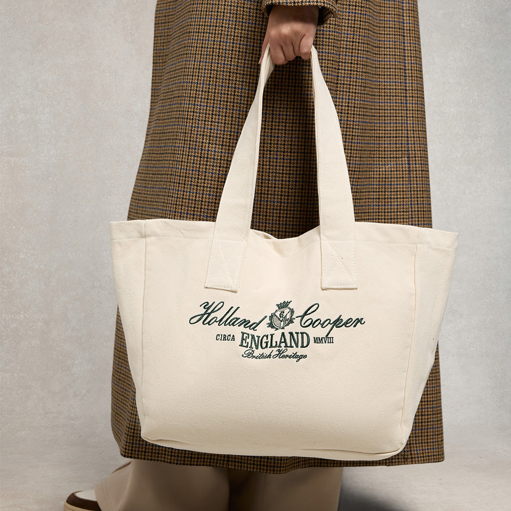 Holland Cooper Ladies Essential Tote Bag - Ecru Racing Green