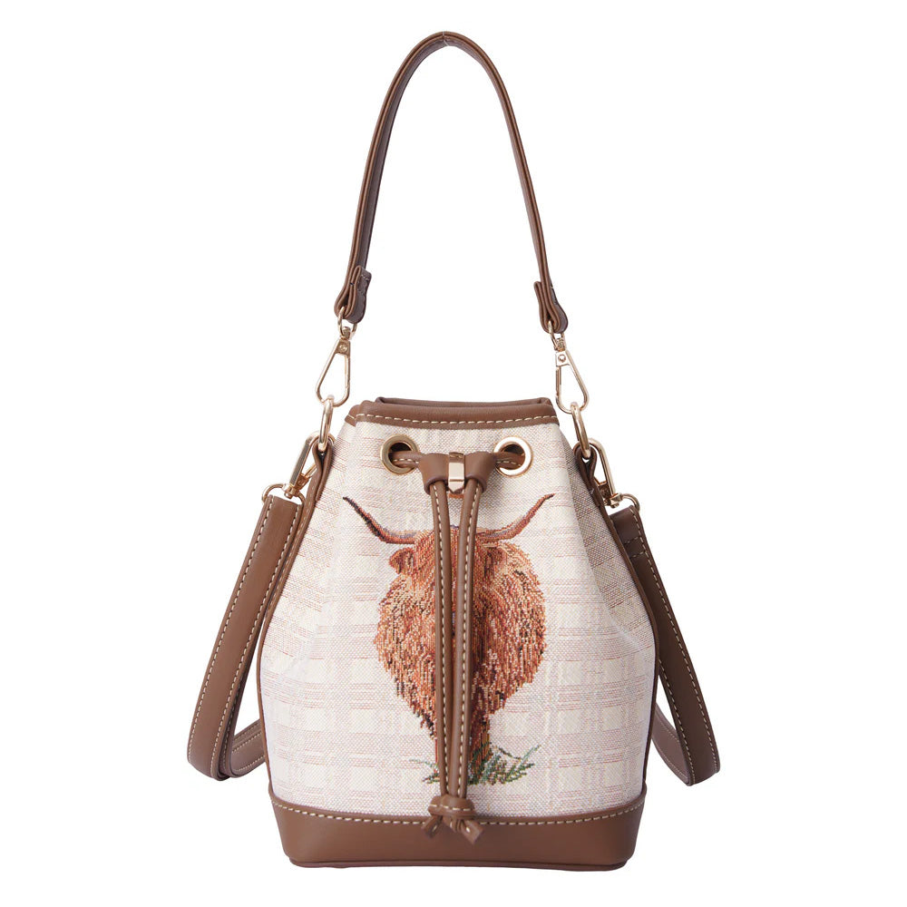 Signare Tapestry Highland Cow Bucket Bag