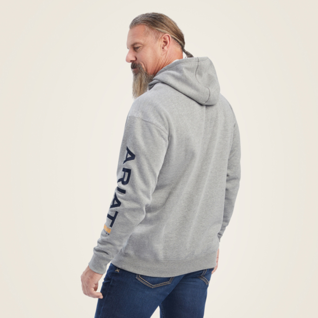 Ariat Mens Rebar Workman Graphic Hoodie - Heather Grey/Deep Ultramarine