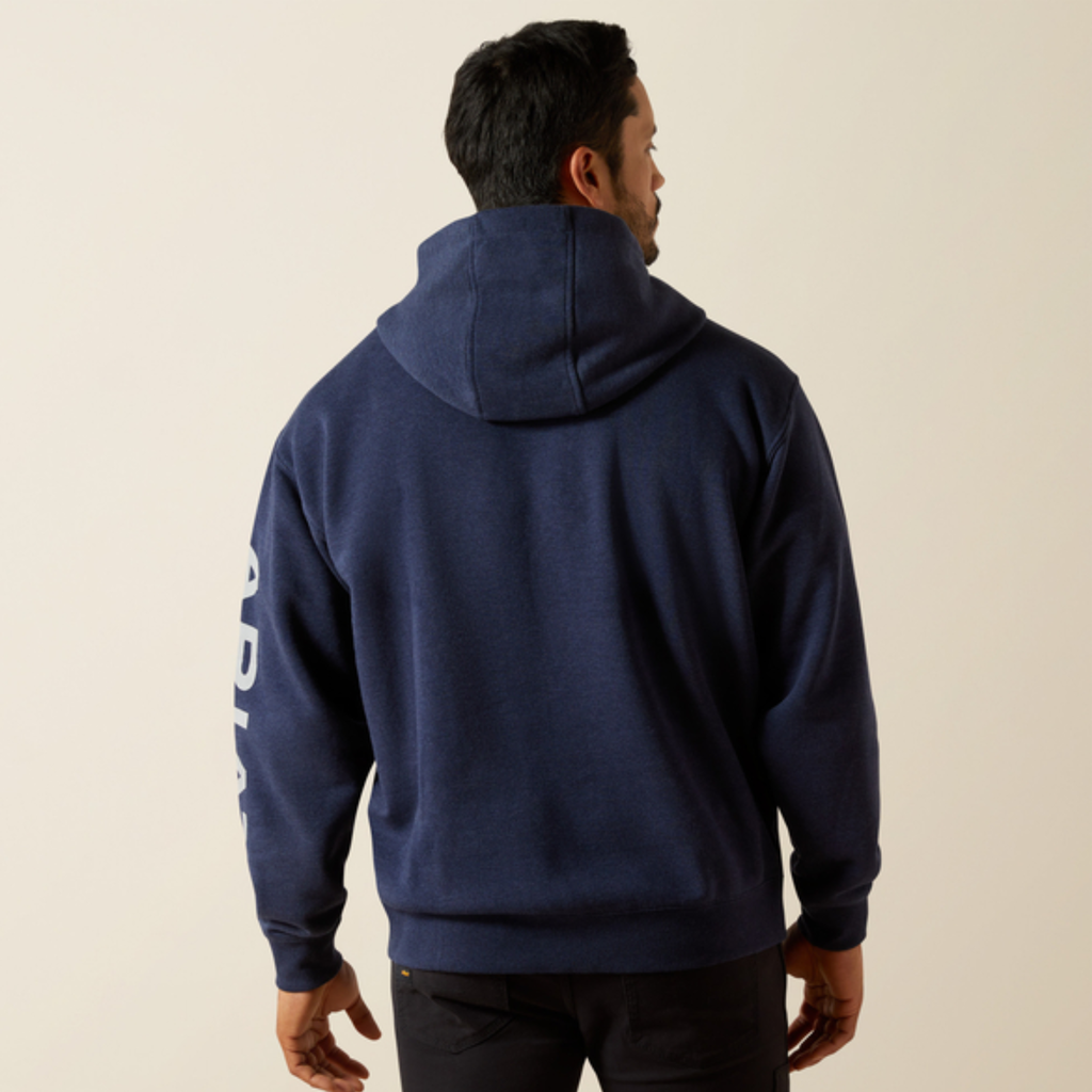 Ariat Mens Rebar Lightweight Logo Hoodie - Navy Heather/Alloy