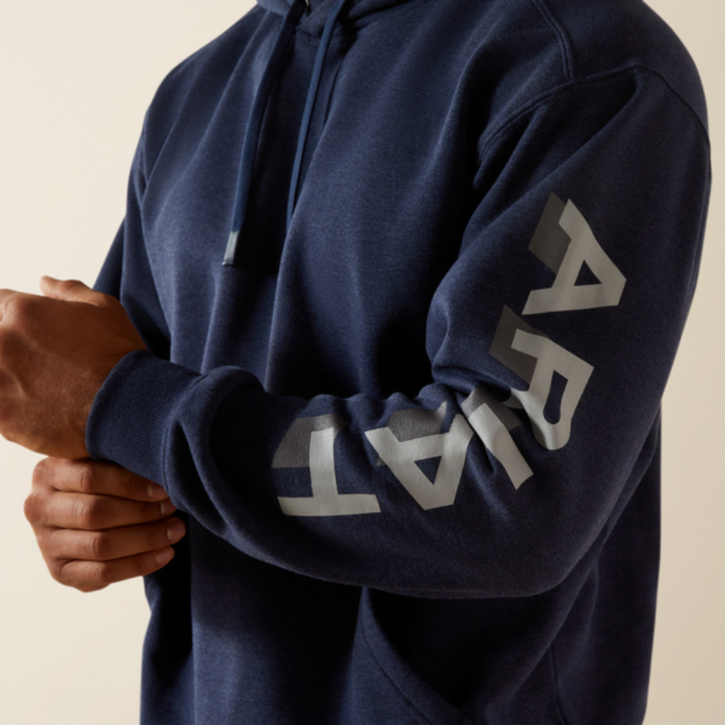 Ariat Mens Rebar Lightweight Logo Hoodie - Navy Heather/Alloy