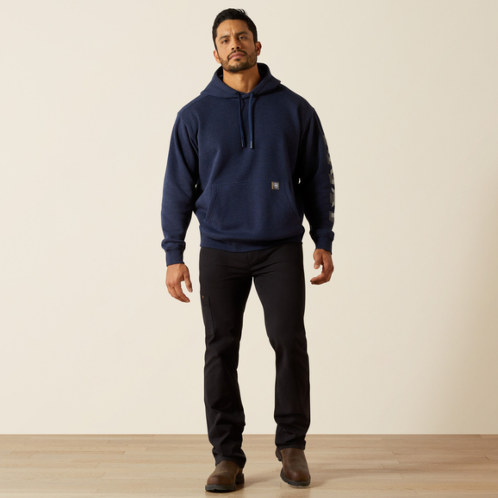 Ariat Mens Rebar Lightweight Logo Hoodie - Navy Heather/Alloy
