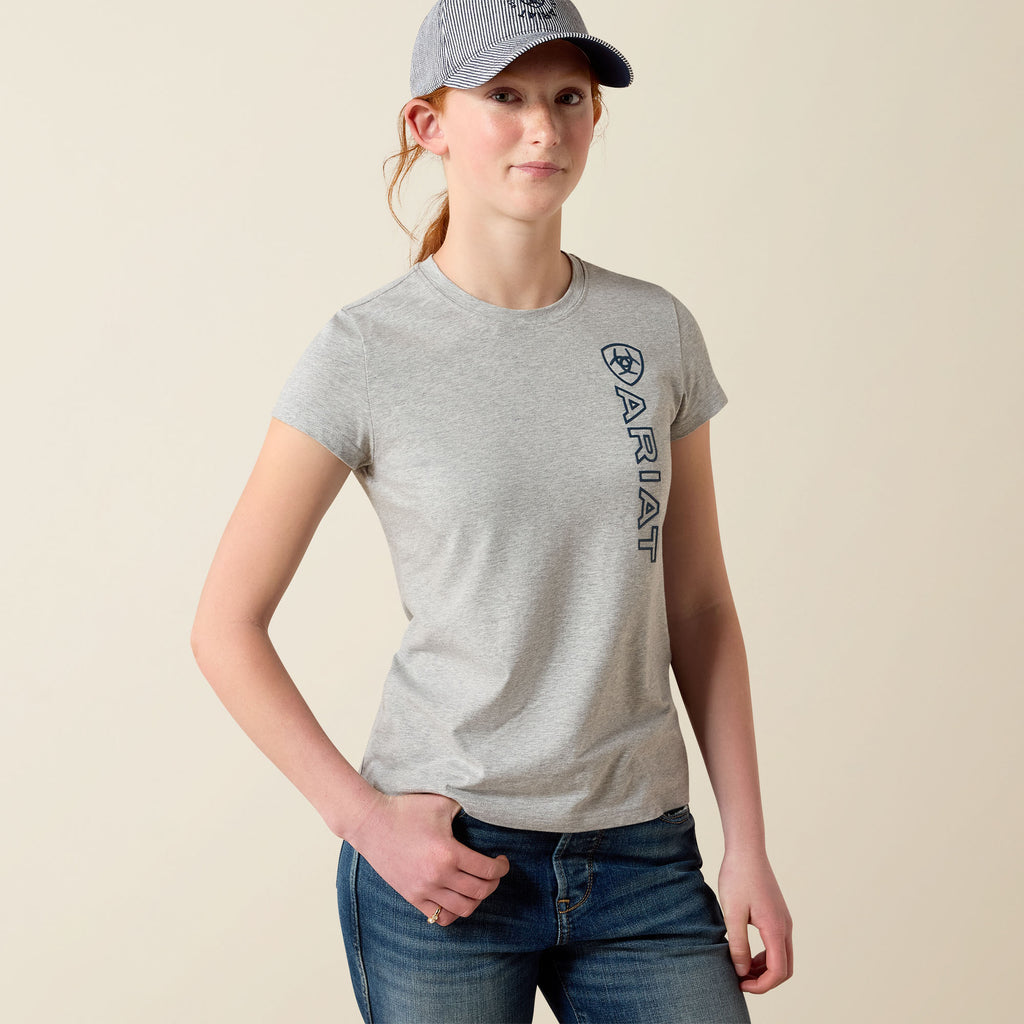 Ariat Youth Vertical Logo Tee - Heather Grey/Navy