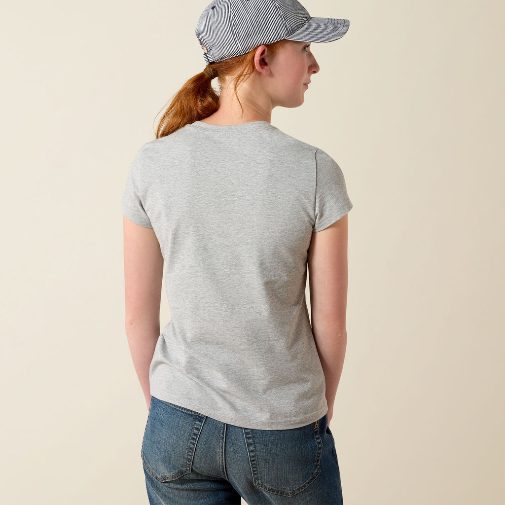 Ariat Youth Vertical Logo Tee - Heather Grey/Navy