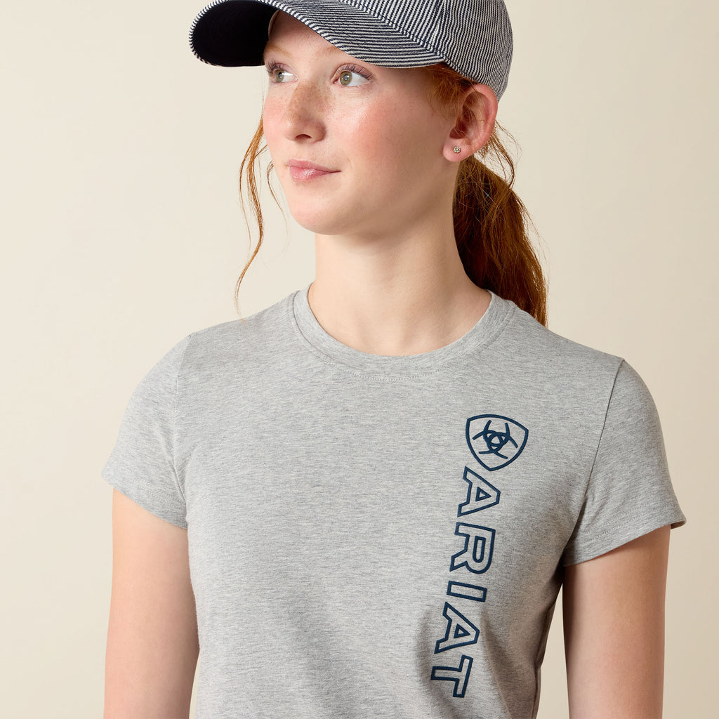 Ariat Youth Vertical Logo Tee - Heather Grey/Navy
