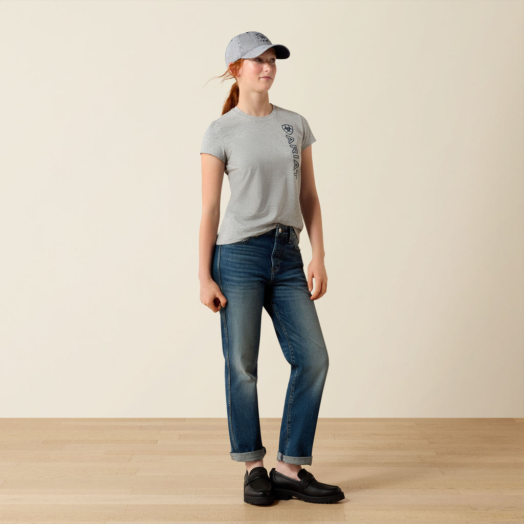 Ariat Youth Vertical Logo Tee - Heather Grey/Navy