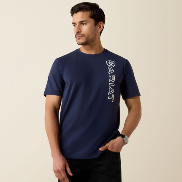 Ariat Mens Vertical Logo Tee - Navy