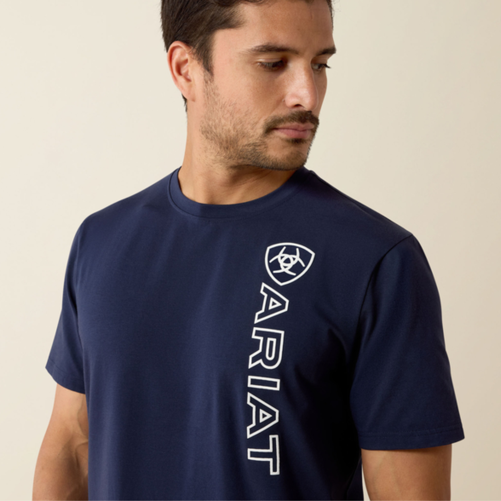 Ariat Mens Vertical Logo Tee - Navy