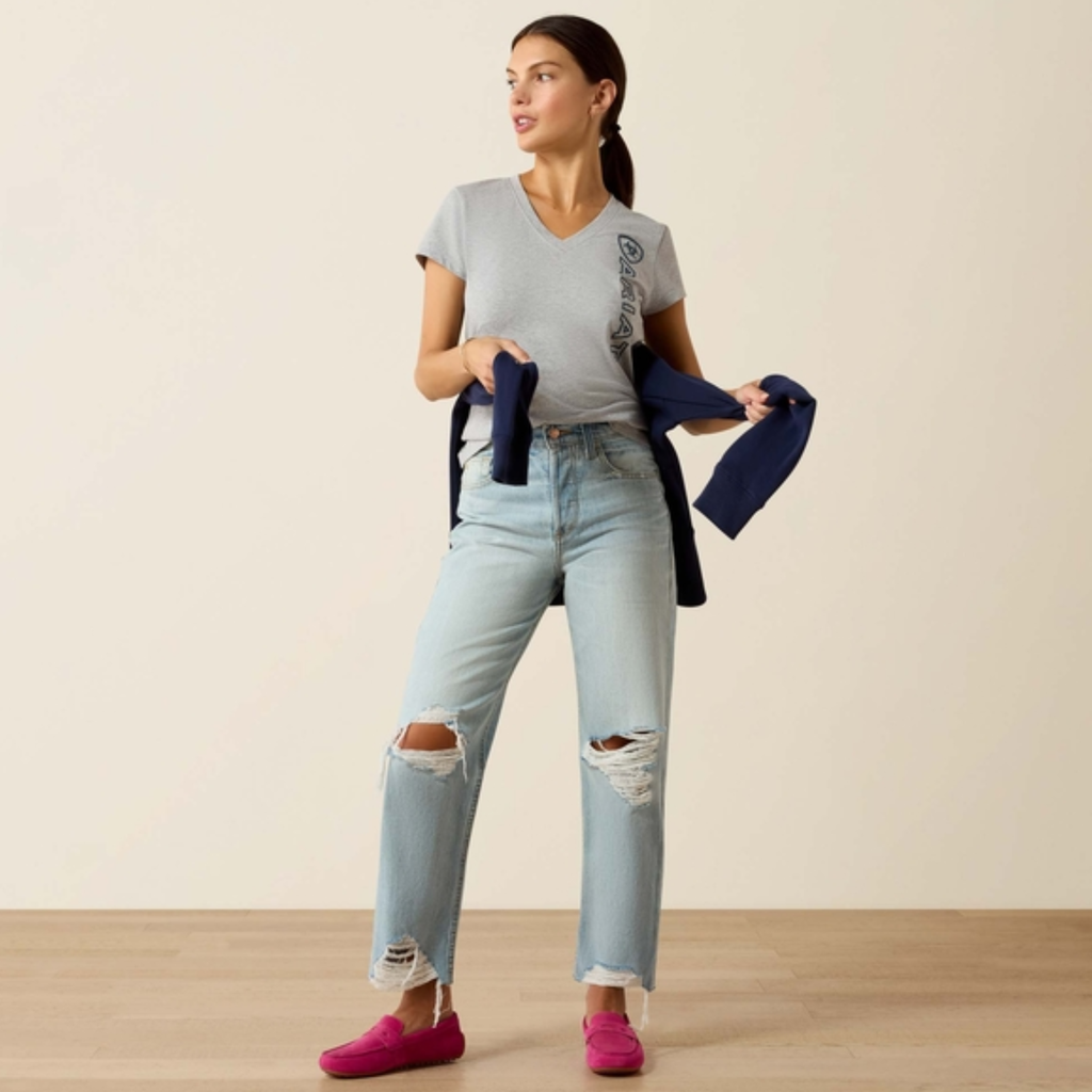 Ariat Ladies Vertical Logo Tee - Heather Grey