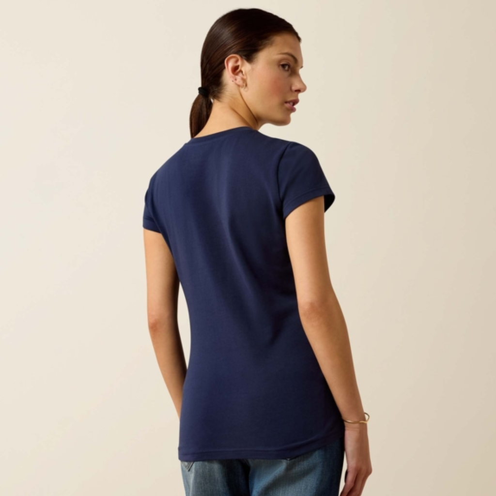 Ariat Ladies Vertical Logo Tee - Team Navy/Red