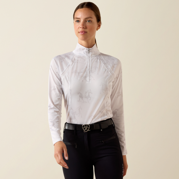Ariat Ladies Sunstopper 3.0 1/4 Zip Baselayer - White Mirage Print