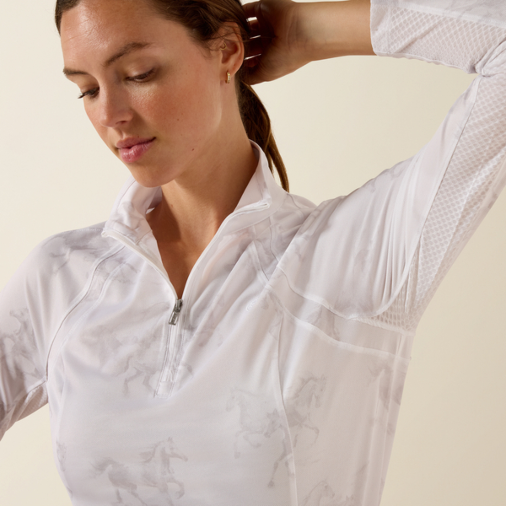 Ariat Ladies Sunstopper 3.0 1/4 Zip Baselayer - White Mirage Print