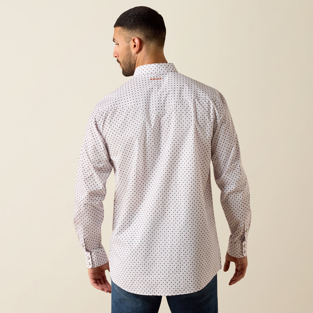 Ariat Mens Tony Fitted Snap Shirt - White Geo Print