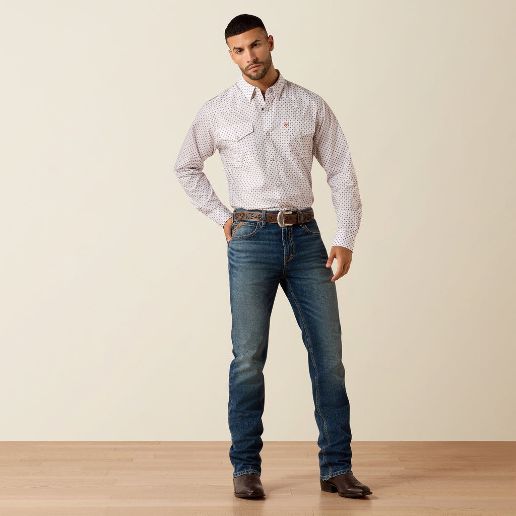 Ariat Mens Tony Fitted Snap Shirt - White Geo Print
