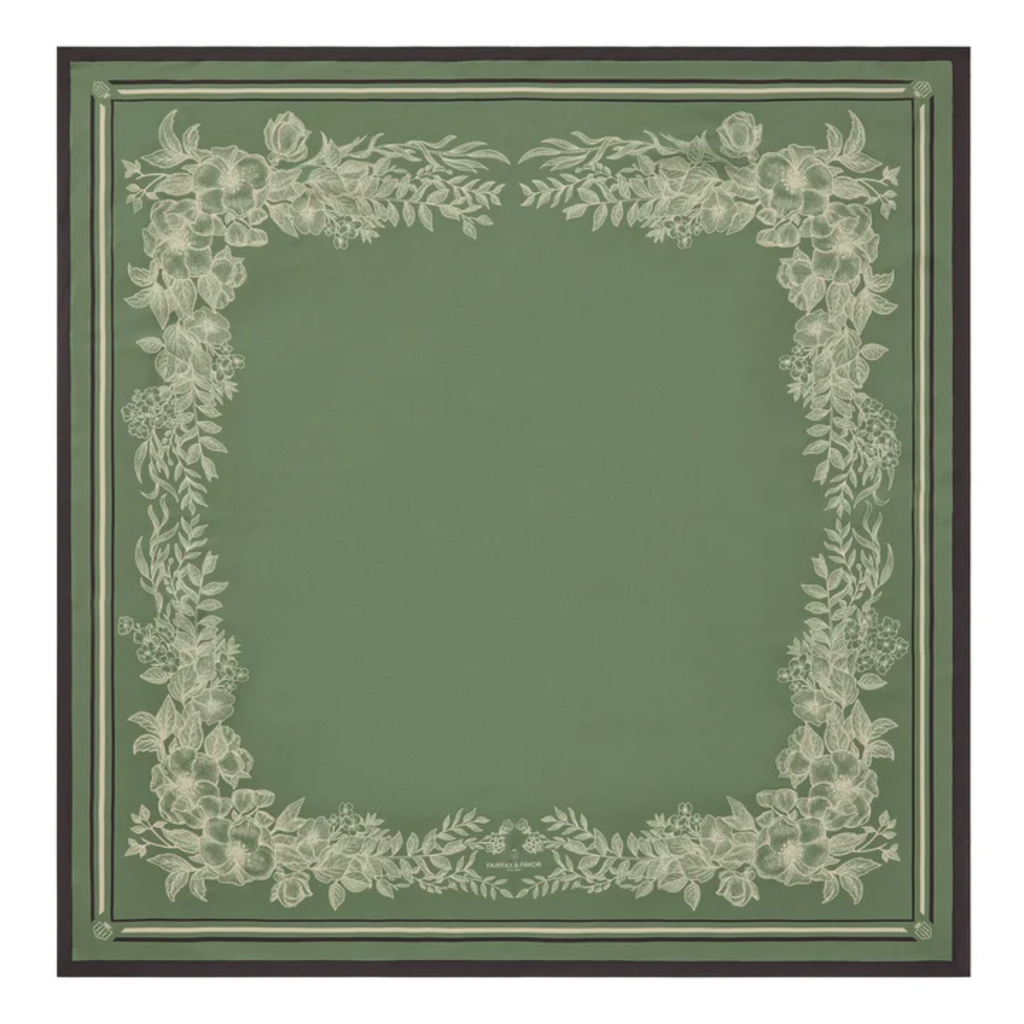 Fairfax and Favor Mannington Silk Scarf - Green/Off White/Black