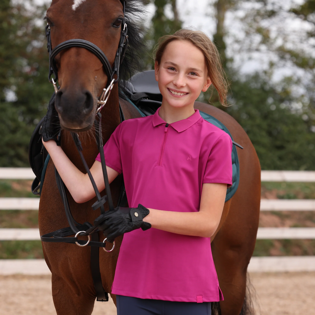 Aubrion React Young Rider Tech Polo - Fuchsia