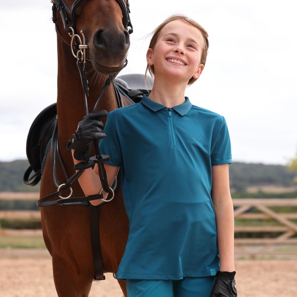 Aubrion React Young Rider Tech Polo -  Kingfisher