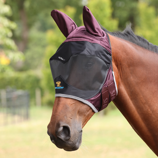 FlyGuard Pro Deluxe Fly Mask with Ears - Black Cherry