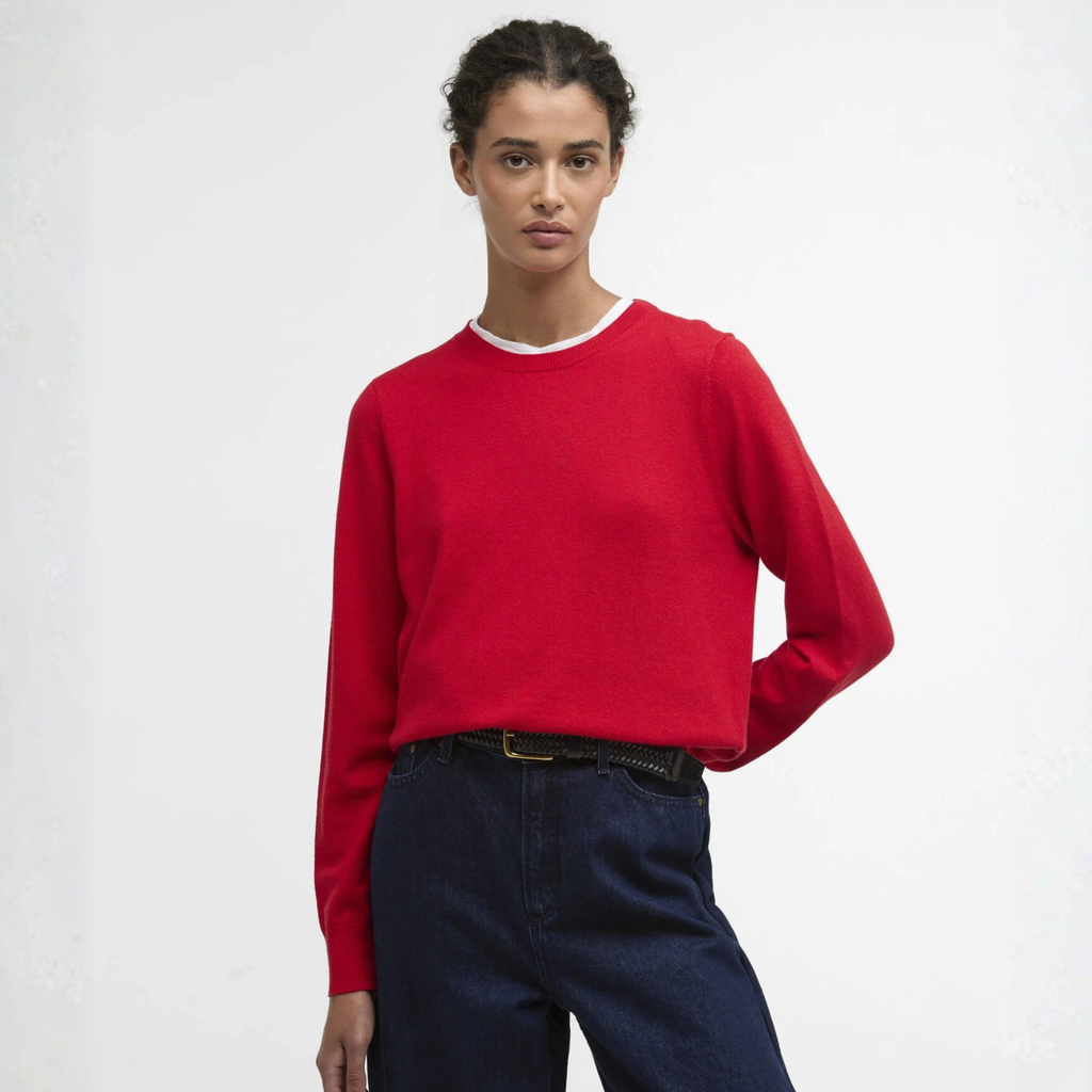 Barbour Ladies Oakley Knitted Crew Neck Jumper - Poppy Red