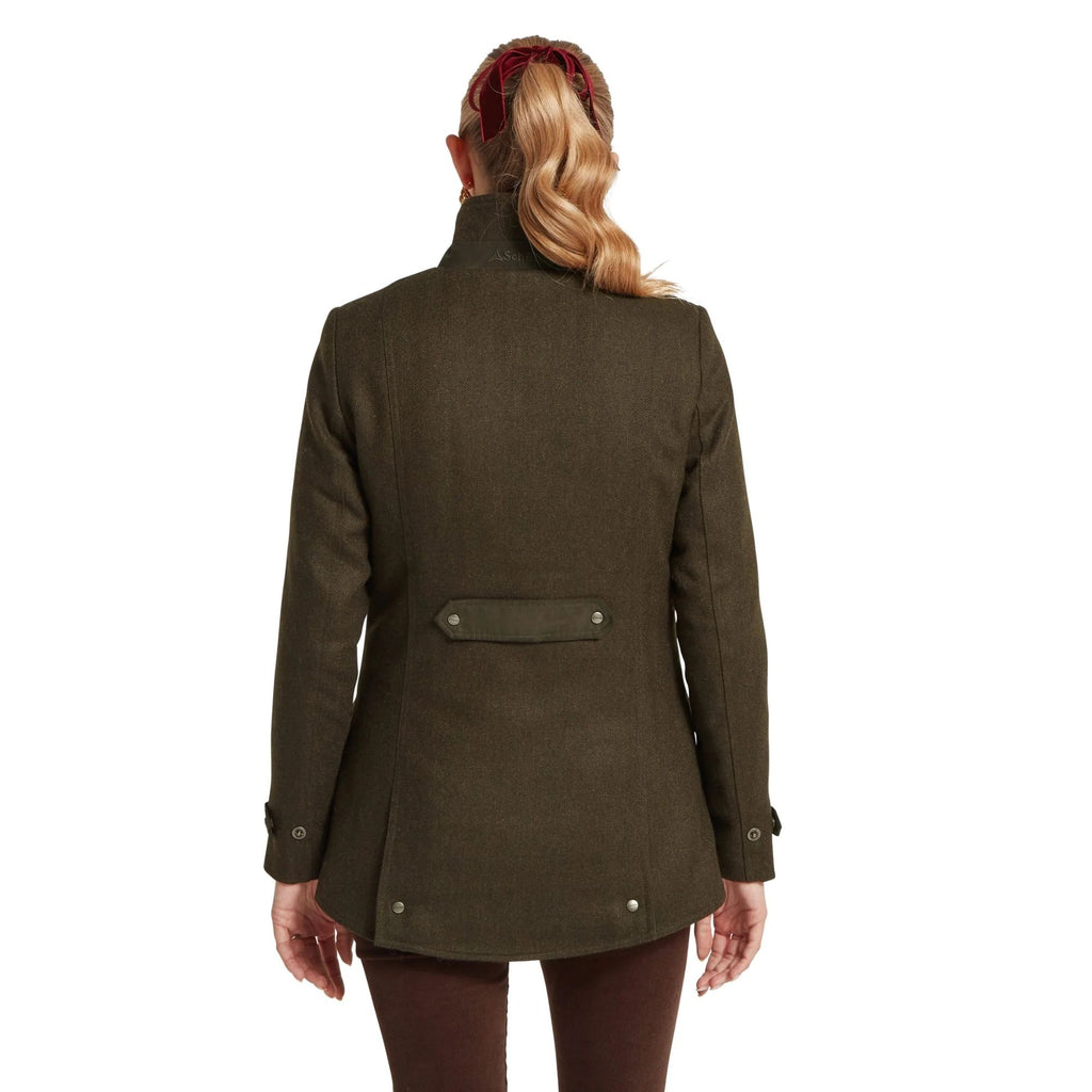 Schoffel Ladies Murra Tweed Coat - Dark Loden Herringbone Tweed