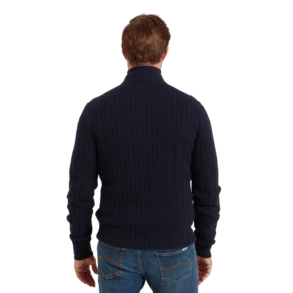 Schoffel Mens Calton Cotton Cashmere Cable 1/4 Zip Jumper - Navy