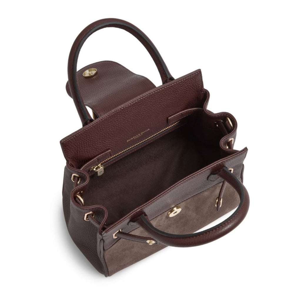 Fairfax & Favor Stockist Exclusive Mini Windsor Handbag - Port and Deep Taupe Suede