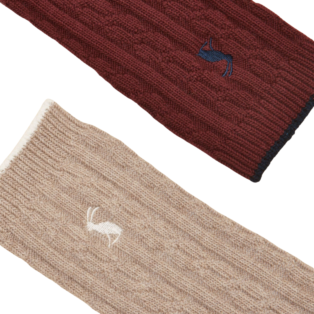 Joules Ladies Oatburg Cable Socks - Oat/Berry