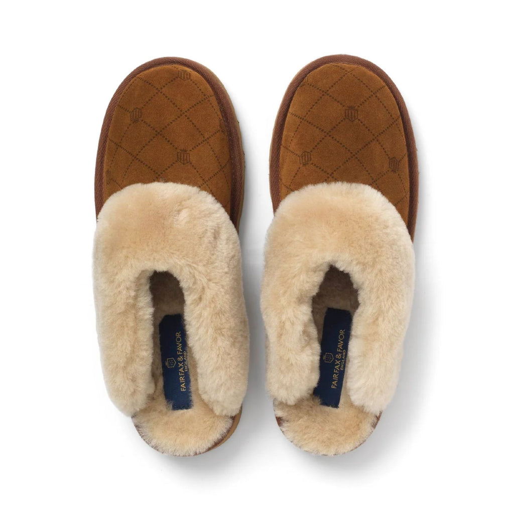 Fairfax & Favour Ladies Glencoe Mule Slipper - Printed Tan Suede