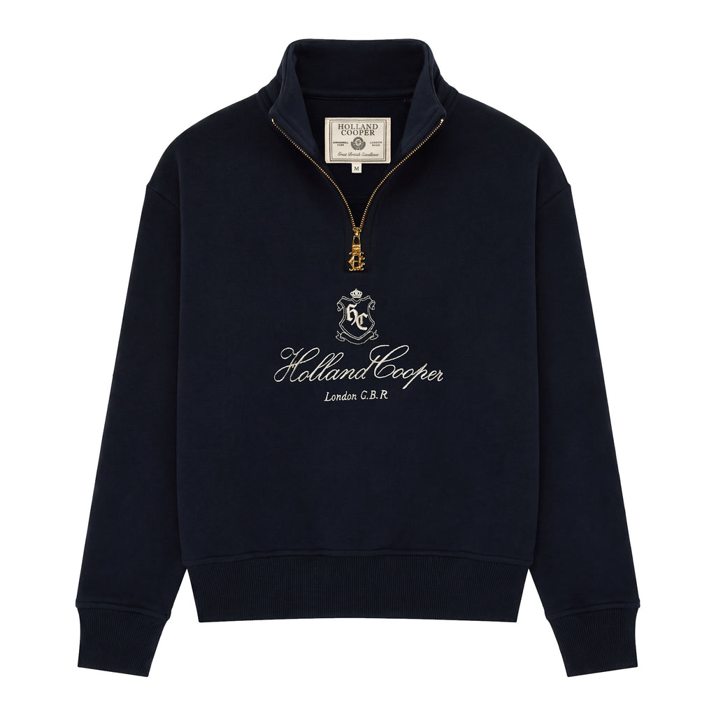 Holland Cooper Ladies Essential Relaxed Quarter Zip Sweat - Ink Navy