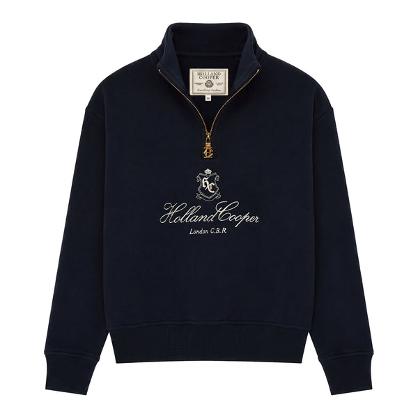 Holland Cooper Ladies Essential Relaxed Quarter Zip Sweat - Ink Navy