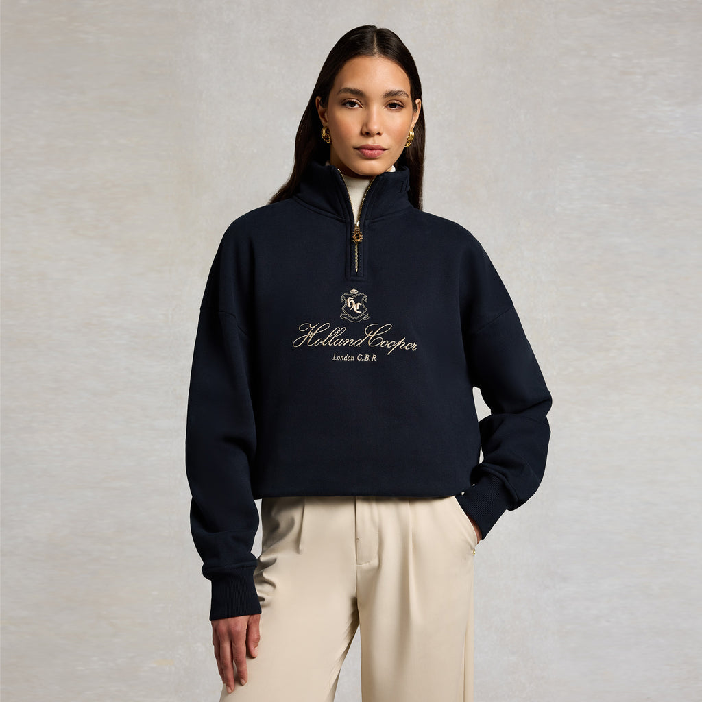 Holland Cooper Ladies Essential Relaxed Quarter Zip Sweat - Ink Navy