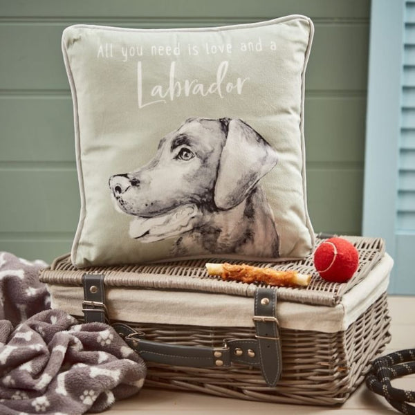 Langs Velour Labrador Cushion - Grey