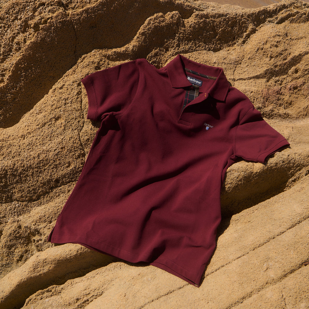 Barbour Mens Tartan Pique Tailored Polo Shirt - Ruby