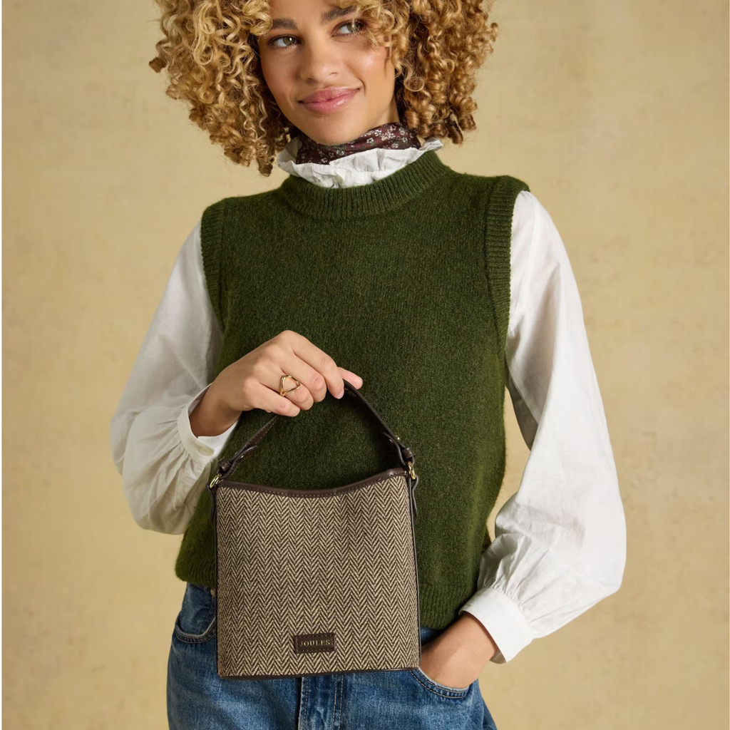 Joules Bucket Bag - Neutral Herringbone