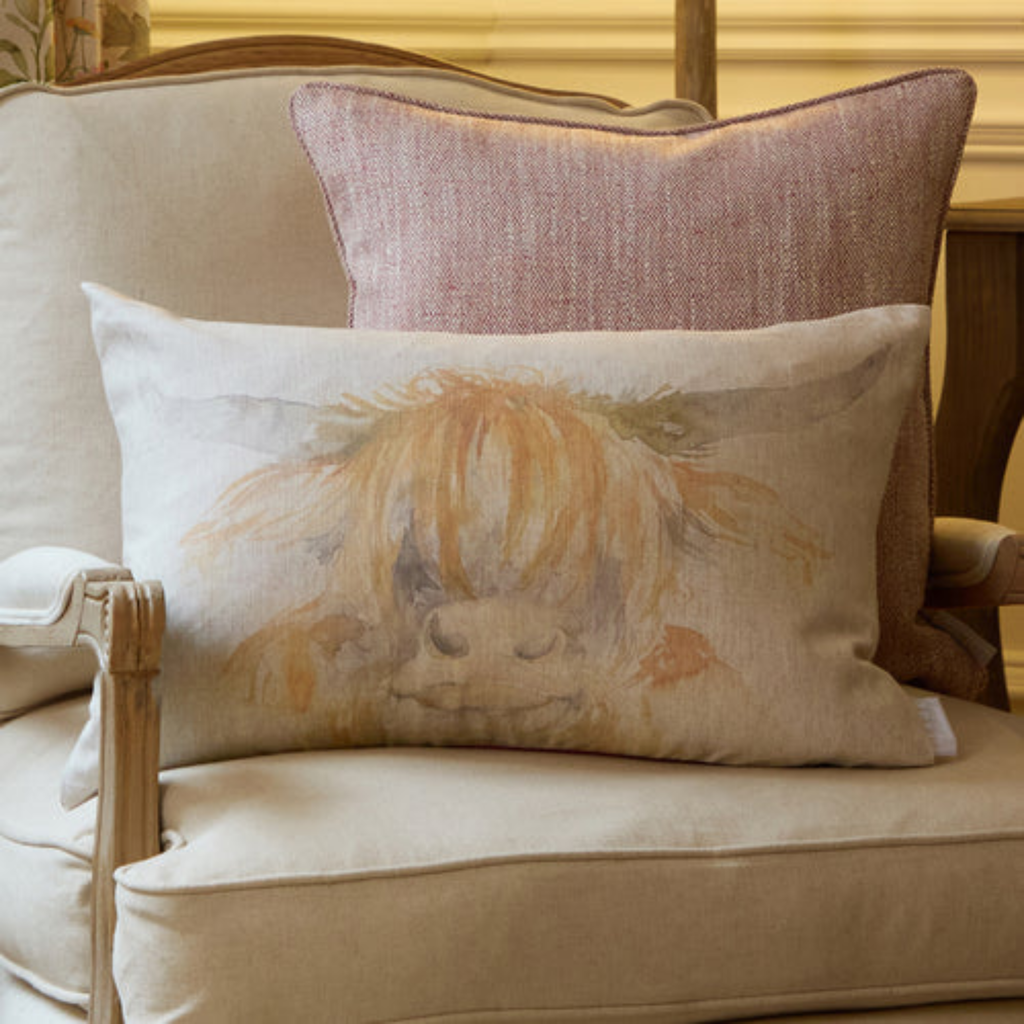 Voyage Maison Highland Coo Printed Cushion - Natural