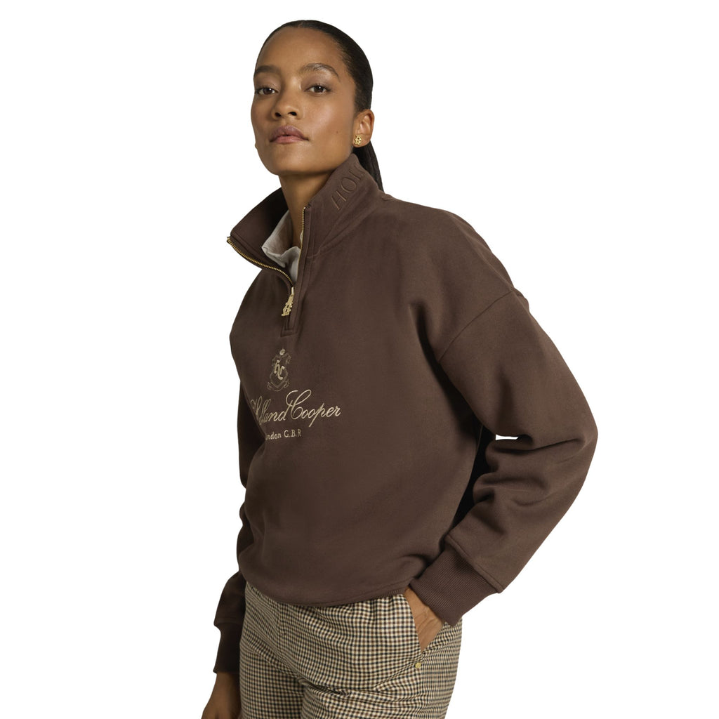 Holland Cooper Ladies Essential Relaxed Quarter Zip Sweat - Walnut
