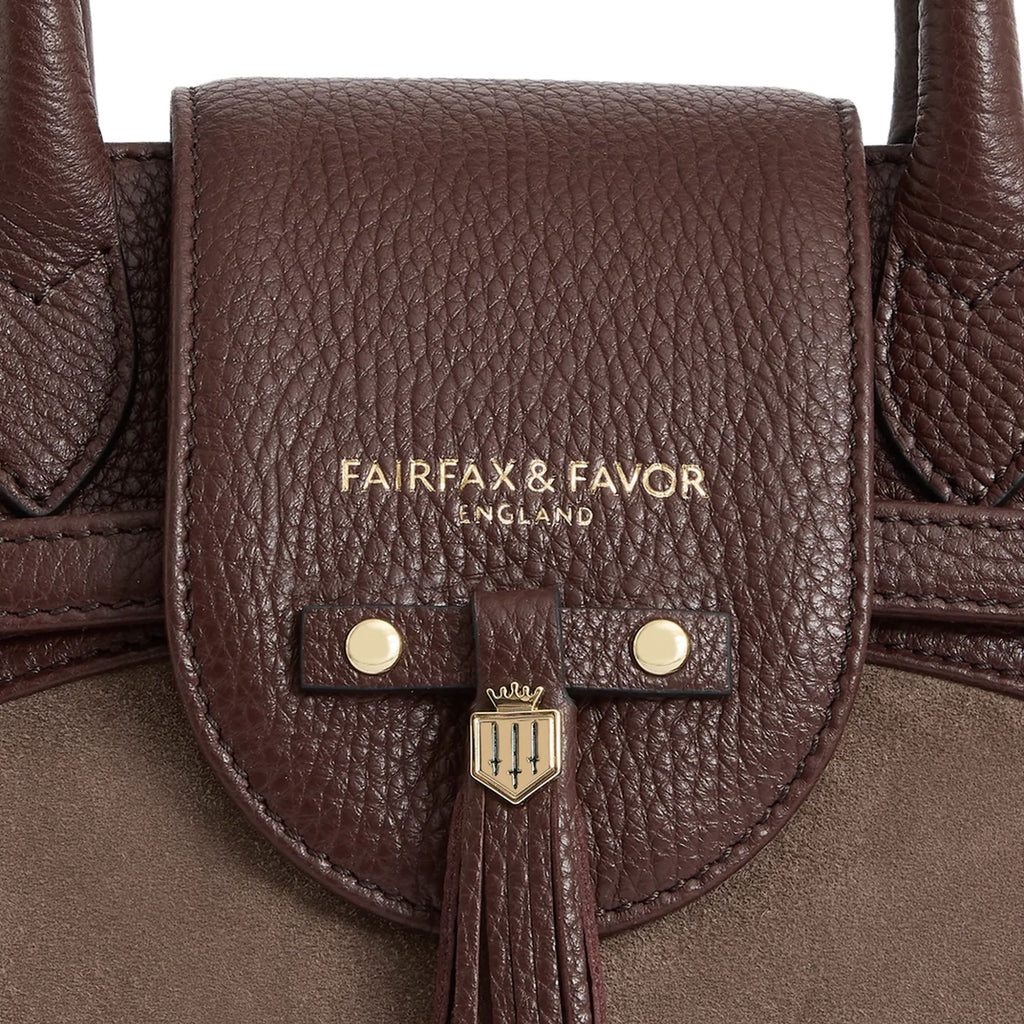 Fairfax & Favor Stockist Exclusive Mini Windsor Handbag - Port and Deep Taupe Suede