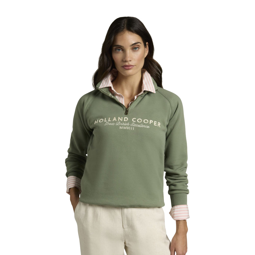 Holland Cooper Ladies Sporting Goods Zip Henley - Sage