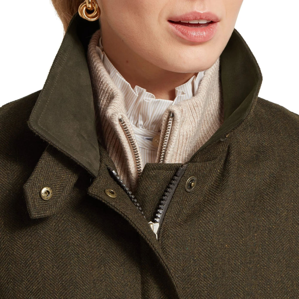 Schoffel Ladies Murra Tweed Coat - Dark Loden Herringbone Tweed