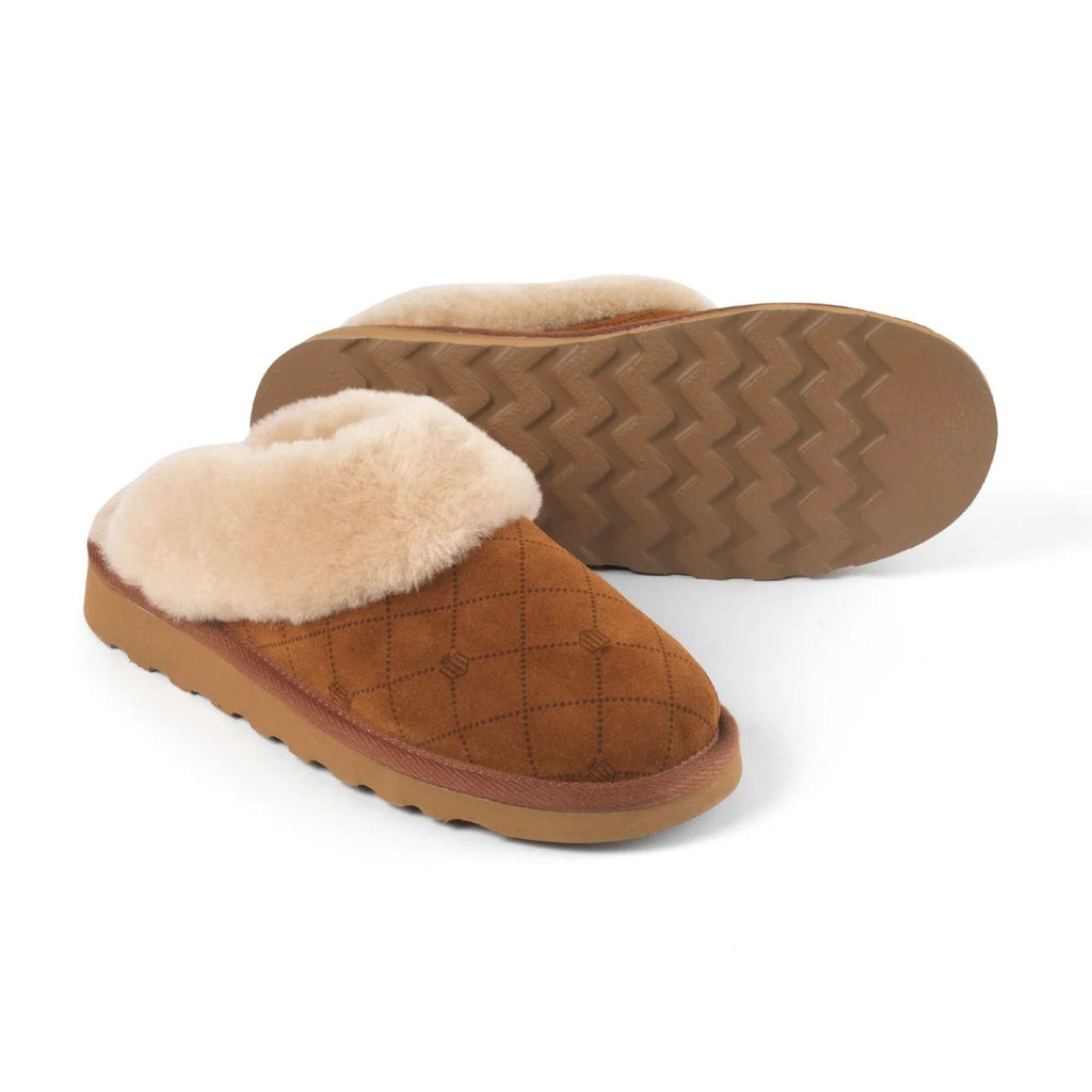 Fairfax & Favour Ladies Glencoe Mule Slipper - Printed Tan Suede