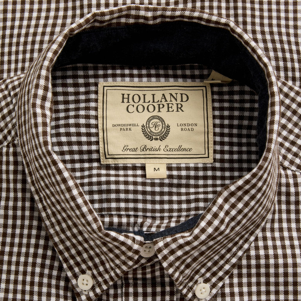 Holland Cooper Mens Tailored Fit Button Down Shirt - Chocolate Gingham