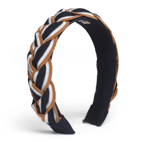 Waring Brooke Tri-Colour Plait Headband - Navy/Tan/White